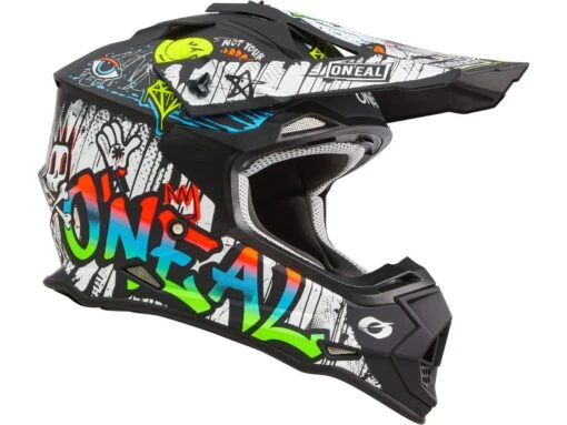 O´Neal 2SRS Rancid Motocross Helm -Motorradzubehör Geschäft 2024 oneal 2srs helmet rancid v 24 black white 45 left 5582